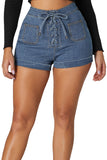 Lace Up Front Cotton Jean Shorts
