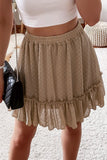 Khaki Dot Print Elastic Waist Chiffon Mini Skirt