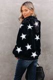 Star Print Zipper Fleece Hooded Coat with Pockets