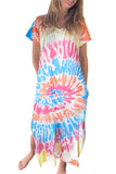 Multicolor Tie-dye V Neck T-shirt Maxi Dress with Slits