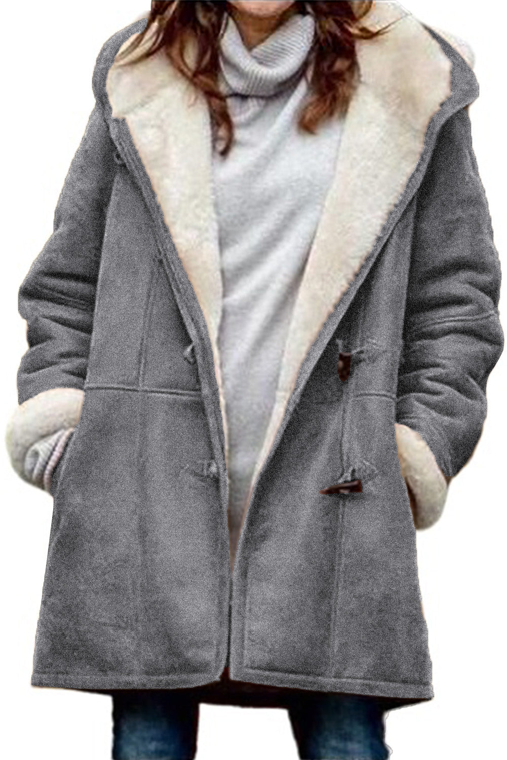 Long Sleeve Hooded Buttons Pockets Duffle Coat