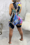 Multicolor Sexy Print Hollowed Out Halter Skinny Jumpsuits