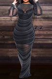Apricot Sexy Solid Split Joint See-through Hot Drill O Neck Evening Dress Plus Size Dresses