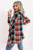 Suede Elbow Patch Hooded Plaid Cardigan