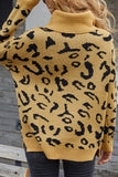 leopard print drop shoulder turtleneck sweater