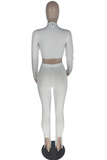 White Casual Solid Split Joint Half A Turtleneck Long Sleeve Two Pieces