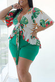 plus size woman clothing set print sexy v neck short sleeve casual t shirt and shorts 2 peice sets woman wholesale