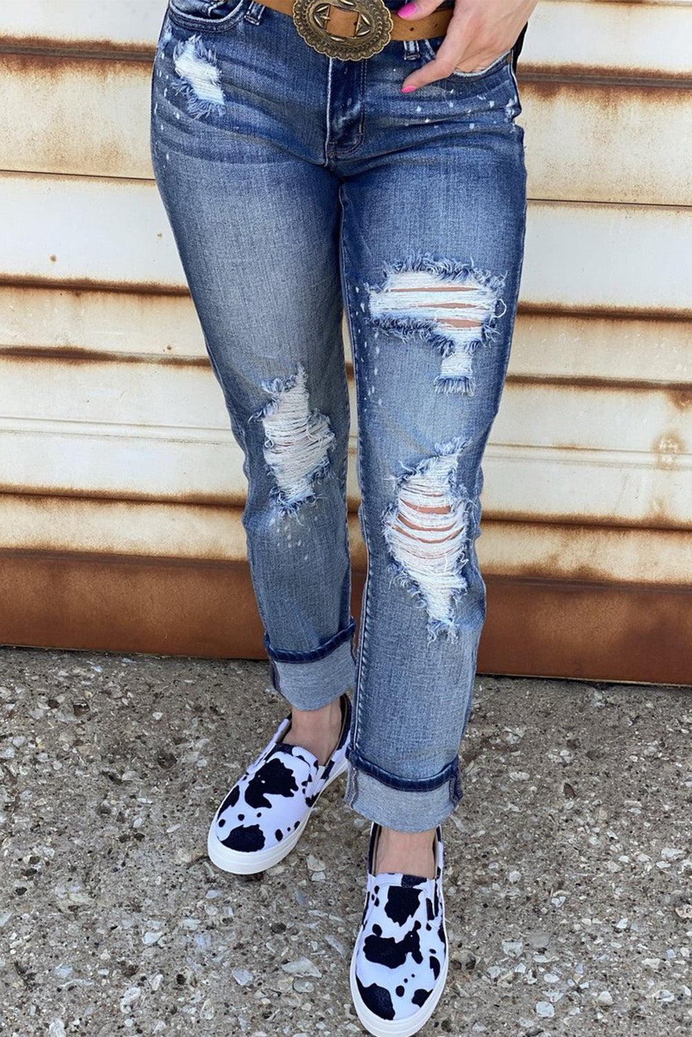 Splatter Boyfriend Straight Ripped Jeans