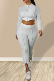 White Casual Solid Split Joint Half A Turtleneck Long Sleeve Two Pieces