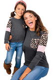 Family Matching Mom's Leopard Splicing Long Sleeve Top