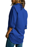 Royal Blue Stylish Button Detail Long Sleeve Blouse