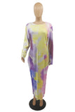 Multicolor Fashion Casual Plus Size Tie Dye Printing O Neck Long Sleeve Dresses