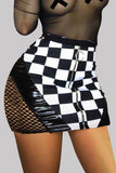 Black Fashion Sexy Plaid Hollowed Out Split Joint Regular High Waist Skirt