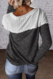 Colorblock Crochet Hollow Out Long Sleeve Top