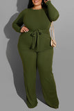 plus size women's solid color o-neck 2 peice sets woman maxi-sleeved fall woman clothing pants set wholesale