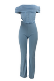 Light Blue Sexy Solid Split Joint Strapless Jumpsuits