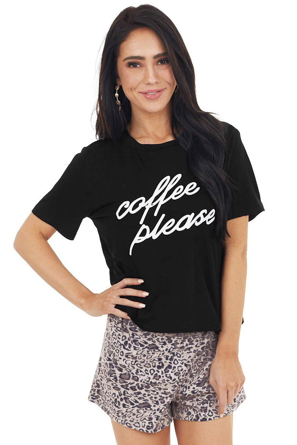Coffee Please Graphic Crop Top And Shorts Lounge Set