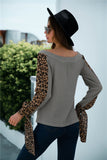 contrast leopard sleeve off shoulder top