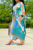 Casual dress color personality printing long sleeve Boho v-neck loose dress wholesale