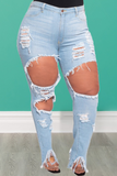 Blue Sexy Solid Ripped Plus Size Jeans
