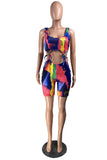 Multicolor Sexy Casual Print Bandage Hollowed Out U Neck Sleeveless Two Pieces