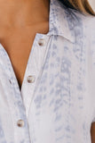 Light Blue Tie Dye Short Sleeve Button Shirt Mini Dress