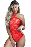 Halter Neck Backless Strappy Lace Teddy