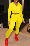 Yellow Fashion Casual Solid Zipper Hooded Collar Long Sleeve Two Pieces