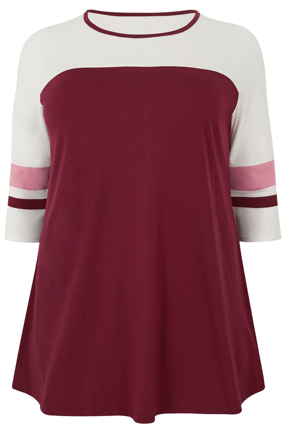 Wine Red Colorblock 3/4 Sleeve Plus Size Top