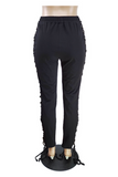 Black Sexy Solid Draw String Skinny Mid Waist Pencil Solid Color Bottoms