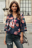 3/4 Flared Sleeve Floral Blouse