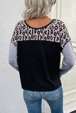 leopard color block dropped shoulder top