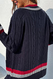 striped trim cable knit cardigan