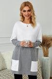 Colorblock Casual Long Sleeve Tunic with Pockets