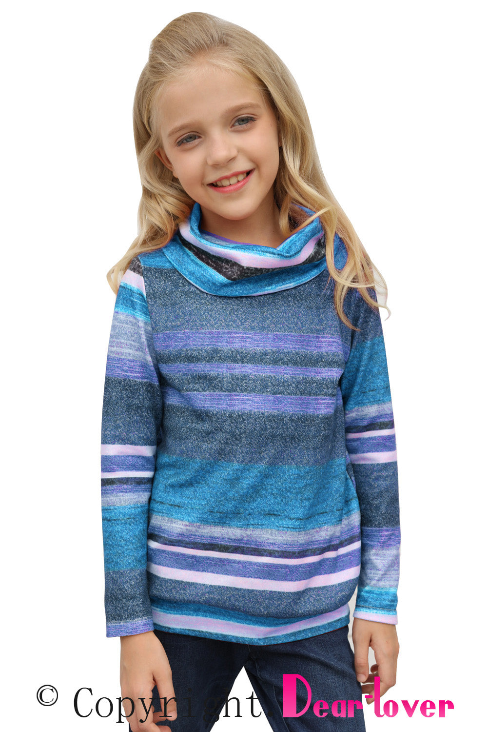 Cowl Neck Girl's Striped Sweatshirt