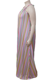 Light Blue Casual Striped Split Joint Halter Cake Skirt Plus Size Dresses