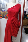 Red Sexy Solid Split Joint One Shoulder Irregular Dress Plus Size Dresses