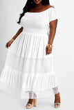 White Fashion Casual Plus Size Solid Backless Off the Shoulder Short Sleeve Dress