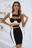 two tone cutout cropped top and mini skirt set