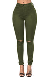 Army Green Trendy Slit Knee Denim Pants