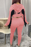 Pink Casual Solid Tassel Split Joint Hooded Collar Long Sleeve Two Pieces