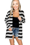Long Sleeve Stripe Knit Cardigan with A Hood