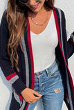 striped trim cable knit cardigan