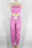 Pink Sexy Solid Split Joint Zipper Strapless Sleeveless Two Pieces