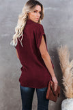 Wine Red Collared Button Short Sleeves Shirt