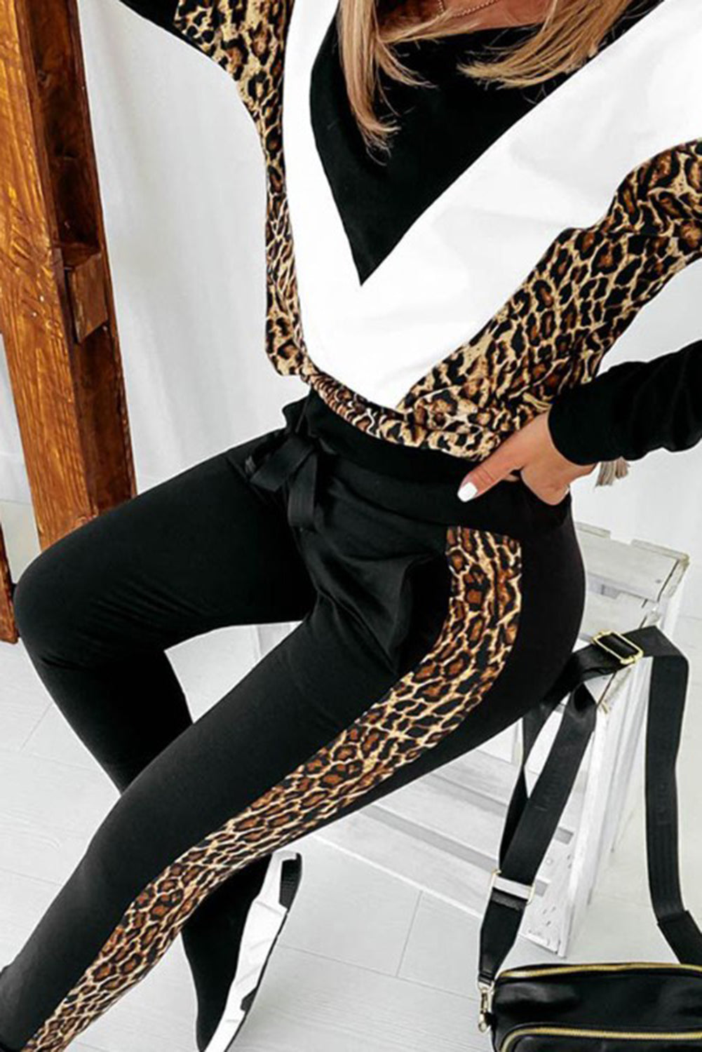 Colorblock Cheetah Sweatshirt Pants Set