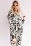 Beige Leopard Printed Button Pajamas Set