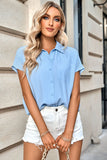 pleated detail button up short sleeve shirt