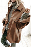 Turn Down Collar Buttoned Baggy Coat with Pocket