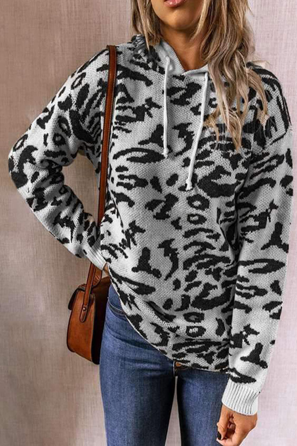 Leopard Print Long Sleeve Hooded Sweatshirt
